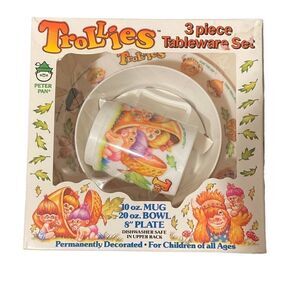 Vintage 1992 Peter Pan Trollies 3 Piece Tableware Set